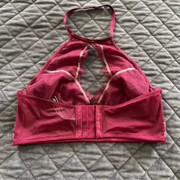 Victoria Secret bralette bra Women Medium Lace Burgundy Halter Sheer Keyhole b14 - Picture 7 of 8